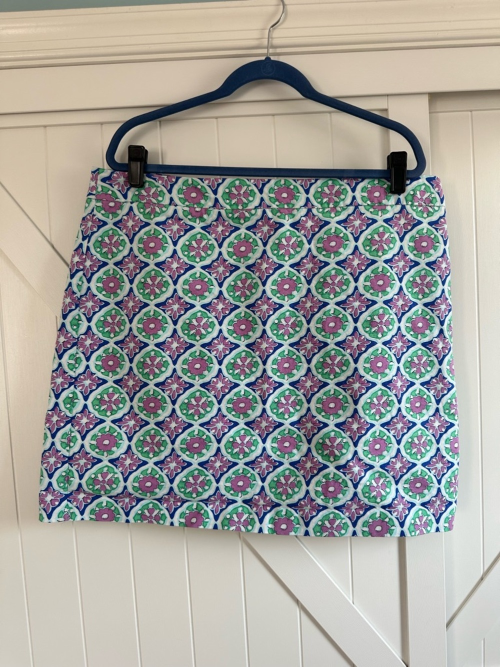 Talbots Floral Print Pencil Skirt Size 18 Green Pink Geometric Stretch Cotton